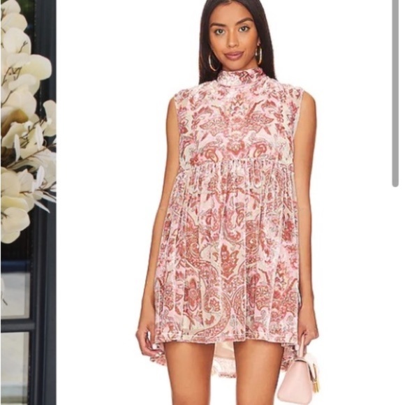 2/25 Free People All the Time Velvet Mini Dress in Petal Combo Romantic Flirty - Picture 1 of 8